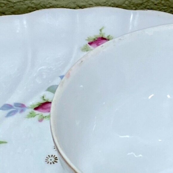 Bone China • Tea Cup & Snack Tray • Pink Purple Green • Gold Trim • Marked AACO - Picture 7 of 12